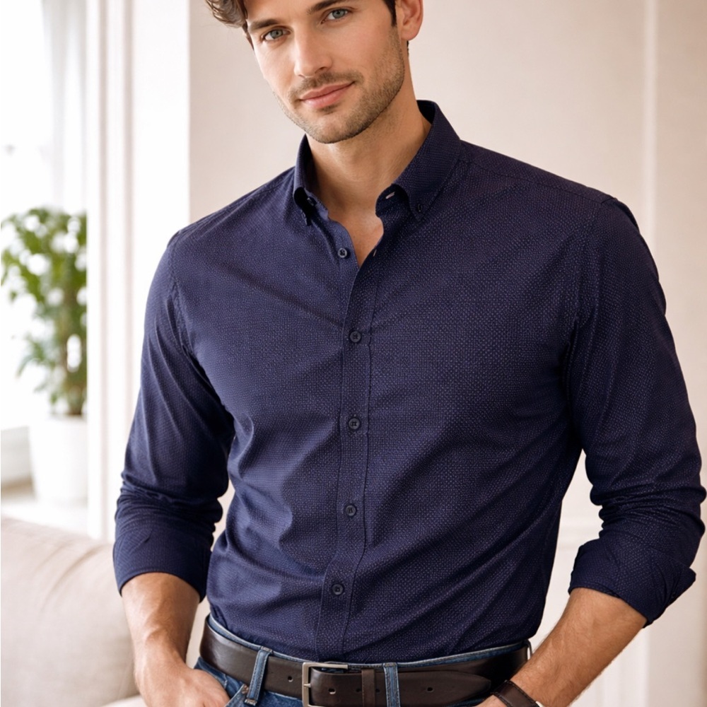 Elegant Dark Blue Men's Button Down Shirt